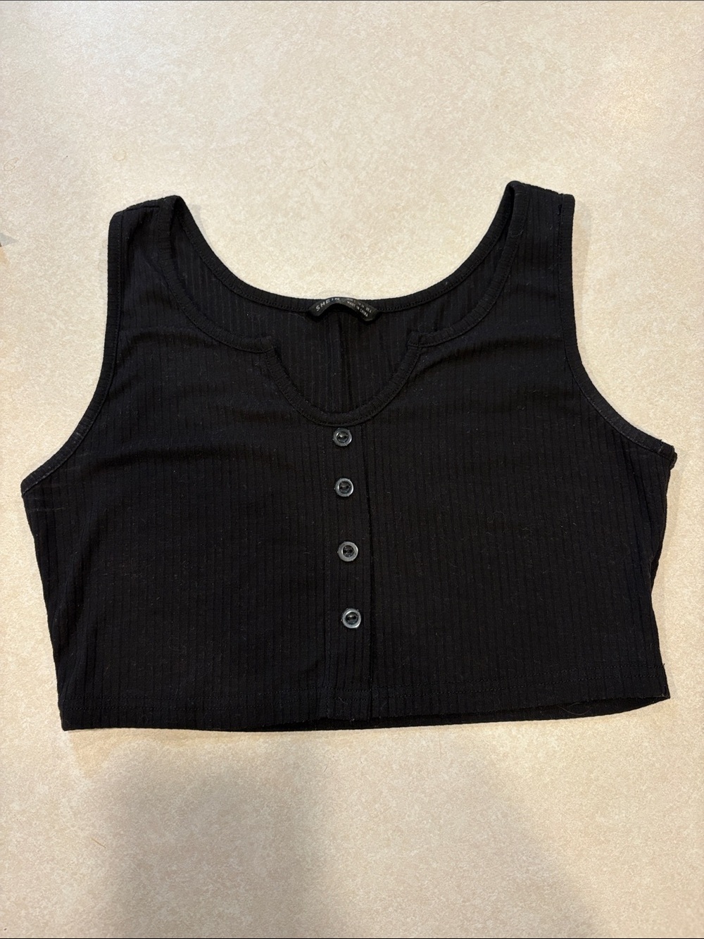 SHEIN Black Ribbed fake Button-Front super Crop Tank Top size small